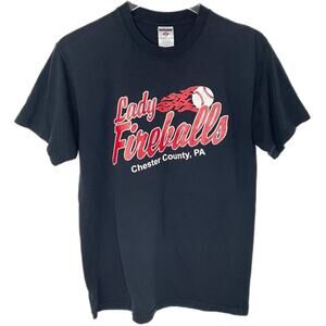 Vintage y2k Mens Jerzees Sports Fireballs Graphic Short Sleeve T Shirt Sz M